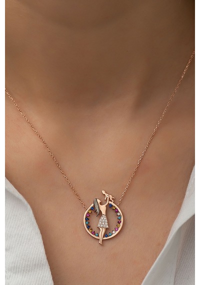 Papatya Silver 925 Ayar Mix Taşlı Gümüş Anne Çocuk Kolye