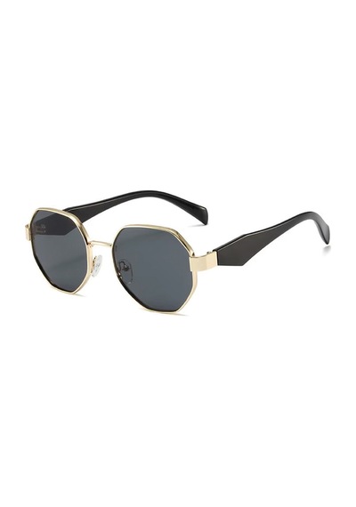 Domero Retro Köşeli Siyah Gold Çerçeve Unisex Uv400 Vintage Retro Güneş Gözlüğü Altın