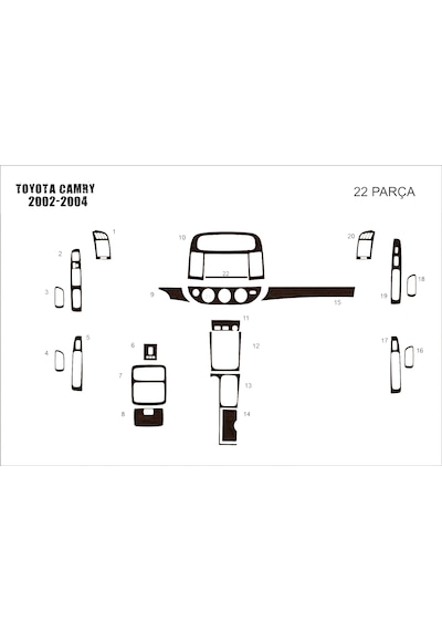Toyota Camry Torpido Kaplama 2002-2004 22 Parça Koyu Meşe