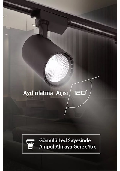 Gün Işığı 30w Siyah Kasa Ray Spot 3 Adet 1 Metre Ray Beraber Set Halinde Siyah - Altın