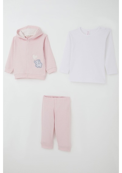 Breeze Kız Bebek Bodyli 3 Lü Takım Balonlu Sevimli Bebek Fil Arma Nakışlı 4 Ay-1 Yaş, Pembe