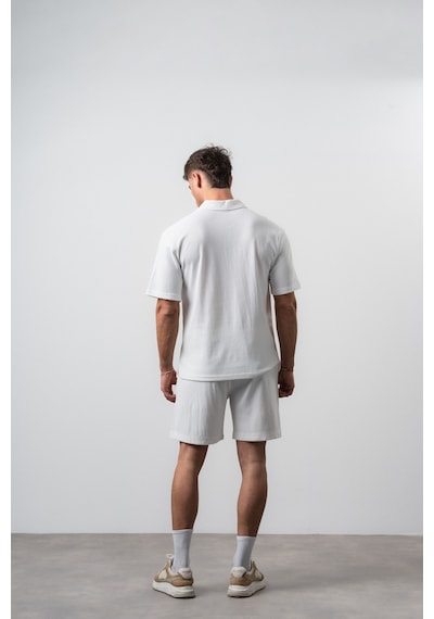 Erkek 242 Nakışlı Regular Fit T-shirt Şort Takım Ekru