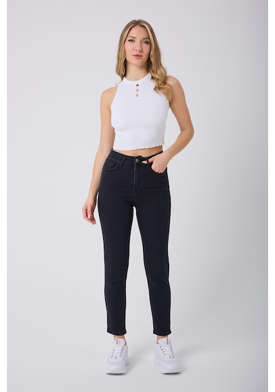 Kadın Skinny Fit Yüksek Bel Jeans Siyah Siyah