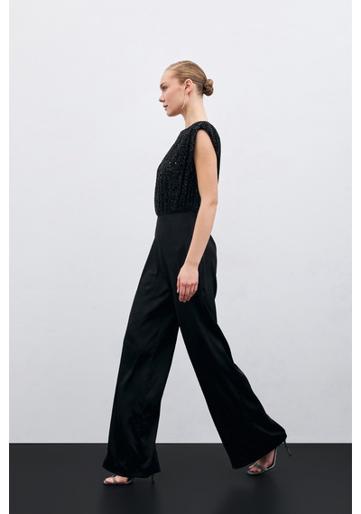 Sateen Payetli Saten Tulum - Siyah-135933 Siyah