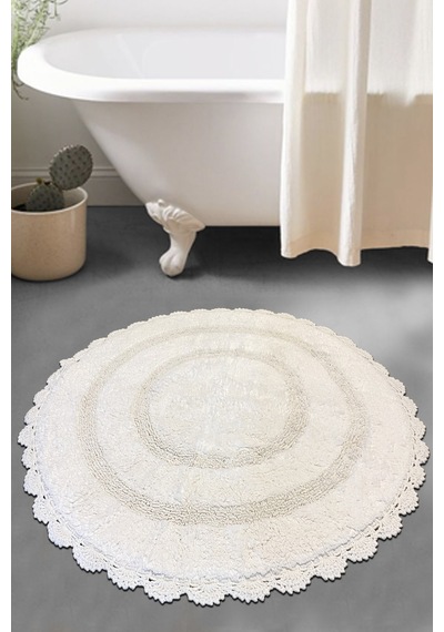 Monre Ekru Çap %100 Pamuklu 100x100 Cm Banyo Paspas Seti Renkli
