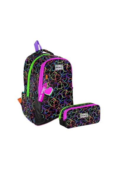 Coral High İlkokul/ortaokul Sırt Çantası Ve İki Bölmeli Kalemlik Seti - Kız Çocuk - Kalp Baskılı Siyah Pembe Çok Renkli Coral High İlkokul/ortaokul Sırt Çantası Ve İki Bölmeli Kalemlik Seti - Kız Çocuk - Kalp Baskılı Siyah Pembe Çok Renkli