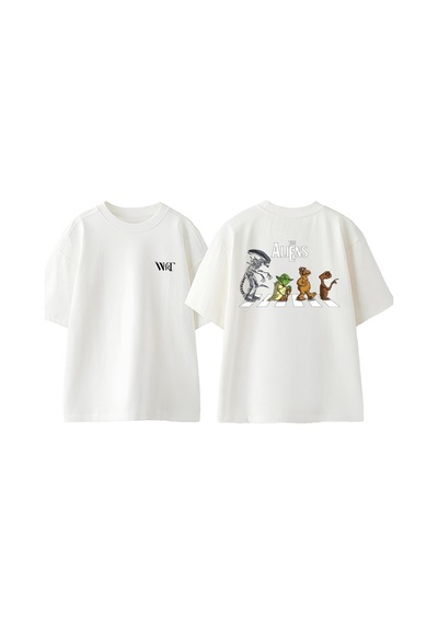 Thewert The Alıens Tasarım Sırt Baskılı Pamuk Beyaz Oversize T-shirt