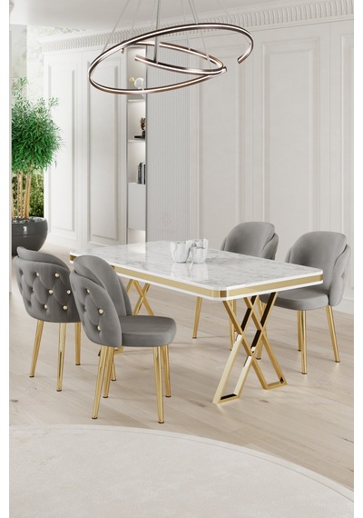 Canisa Rigel Serisi 80x130 Lak Panel Beyaz Mermer Desen Masa Takımı Gold Ayaklı 4 Gri Sandalye Masa Beyaz Mermer Desen Sandalye Gri Canisa Rigel Serisi 80x130 Lak Panel Beyaz Mermer Desen Masa Takımı Gold Ayaklı 4 Gri Sandalye Masa Beyaz Mermer Desen Sandalye Gri