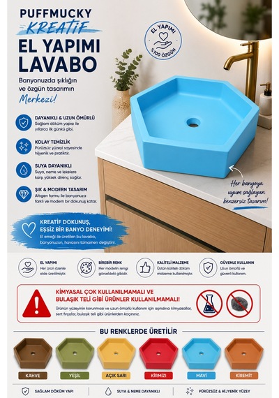 Lavabo Tezgah Üstü Lavabo Banyo Tuvalet Lavabosu Mavi Acık Mavi Acık