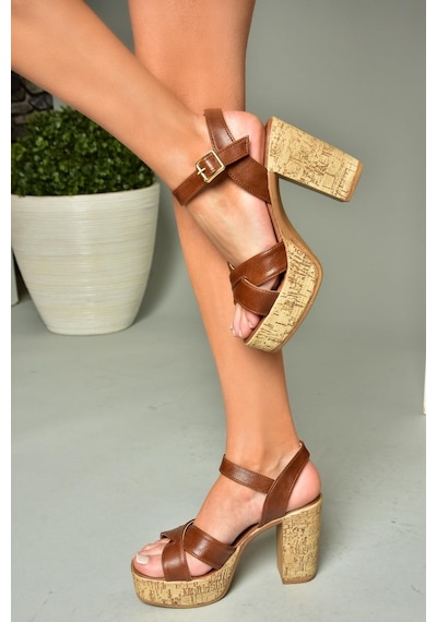 Fox Shoes U996251509 Taba Platform Kalın Topuklu Kadın Ayakkabı Taba