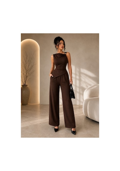 Velora Grup Milano Gold Tokalı Drapeli Bluz & Palazzo Pantolon Kadın Takım Kahverengi - 912249416 Kahverengi Velora Grup Milano Gold Tokalı Drapeli Bluz & Palazzo Pantolon Kadın Takım Kahverengi - 912249416 Kahverengi