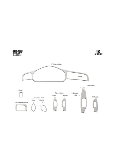 Subaru Legacy Torpido Kaplama 1999-2004 10 Parça Alüminyum