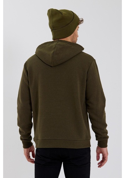Polostate Erkek Kapüşonlu Baskılı 3 İplik Sweatshirt Haki