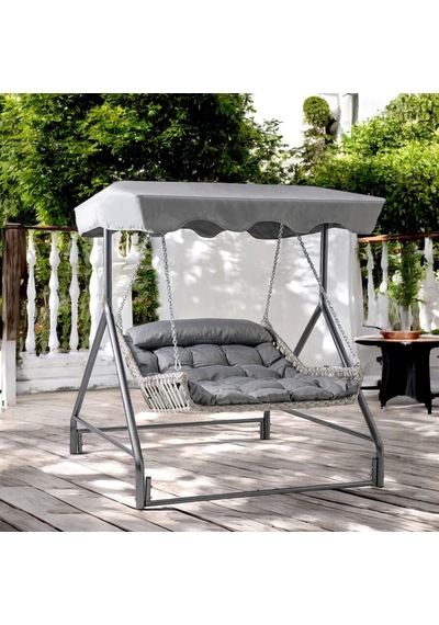 Bed Çiftli Rattan Bahçe Salıncağı Rehome Balkon Salıncağı Beyaz