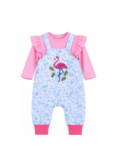 Babyhola Kız Bebek Çocuk Flamingo Salopet Badi Takım 23388 Turuncu