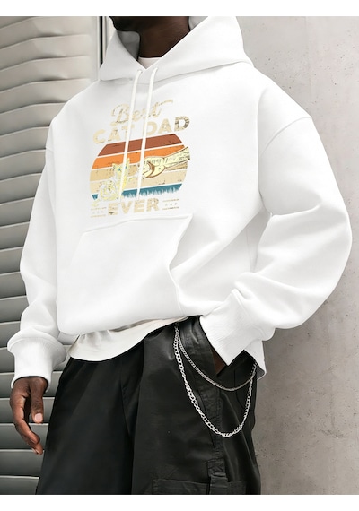 Startmore Startmoreşimdiye Kadarki En İyi Kedi Babası Kediler Baskılı Erkek Kapüşonlu Ceket Cepli Polar Uzun Kol Beyaz