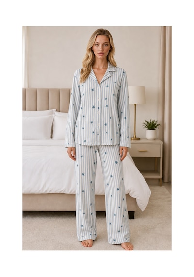 Fit Women Kadın Casual Esnek Bol Mavi Pijama Takımı 4671