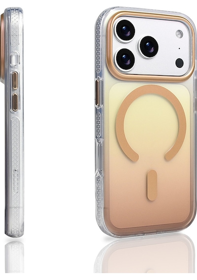 Apple Uyumlu iPhone 17 Pro Kılıf M-safe Şarj Özellikli Transparan Renk Geçişli Zore Toros Kapak Turuncu