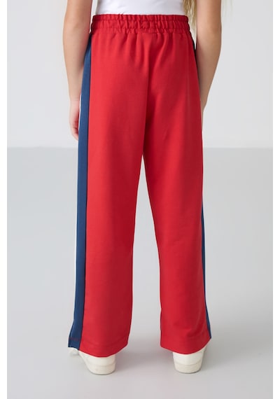 Tommy Life Açık Kırmızı Yırtmaç Detaylı Cepli Geniş Paça Kız Çocuk Eşofman Alt - 75141 Açık Kırmızı