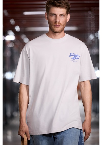 Grımelange Guardıano Erkek %100 Organik Pamuklu Baskı Detaylı Rahat Kalıp Açık Gri T-shirt