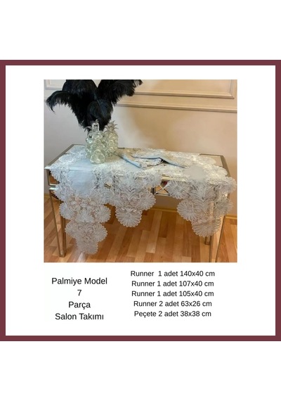 Storeşahin Salon Takımı Palmiye Model Gri Keten Runner Seti 5 Parça Shn0720