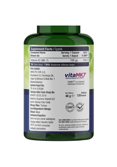 Nature'S Supreme Vitamin K2 100 Mcg 120   Kapsül