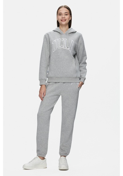 Ucla Joyce Gri Kapüşonlu Ve Fermuarlı Aplikeli Standard Fit Kadın Sweatshirt Gri