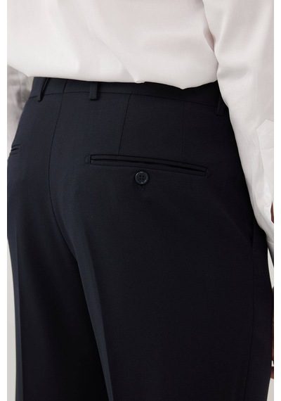 Erkek Lacivert Regular Fit %100 Yün Kumaş Pantolon