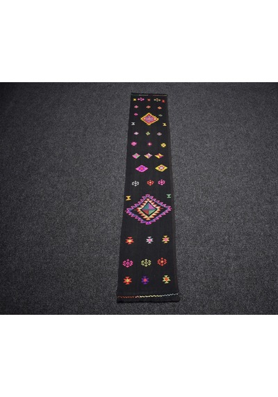 Zehra Abla Halı Yeni El Dokuması Siyah Bardız Erzurum Mini Yolluk Yün Kilim 7461 Çok Renkli