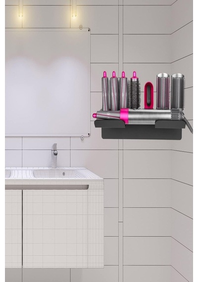 Banyo Düzenleyici Stand Saç Şekillendirici Düzleştirici Uyumlu Banyo Askısı Antrasit