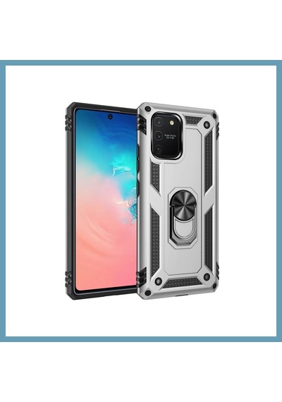 Bezos Samsung Galaxy A91 / S10 Lite Kılıf Sofya Yüzüklü Silikon Kapak - Gümüş Mbt06