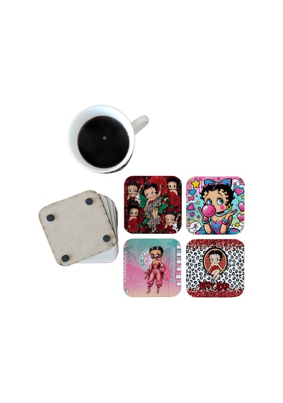 Betty Boop Dekoratif Ahşap Bardak Altlığı Seti 0116 Çok Renkli