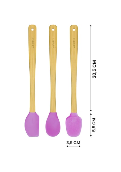 Valletta Indigo 3'lü Pembe Bambu Silikon Spatula Seti Uzun 26 Cm