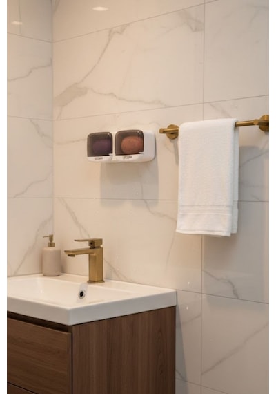 Buffer Duvara Monte İkili Kapaklı Plastik Katı Sabunluk Organizer Banyo & Mutfak İçin Yap Çok Renkli