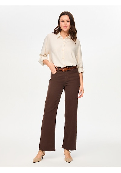 Faik Sönmez Wide Leg Fit Likralı Jean Pantolon S26jpn015 Us26jpn01583 Koyu Kahve