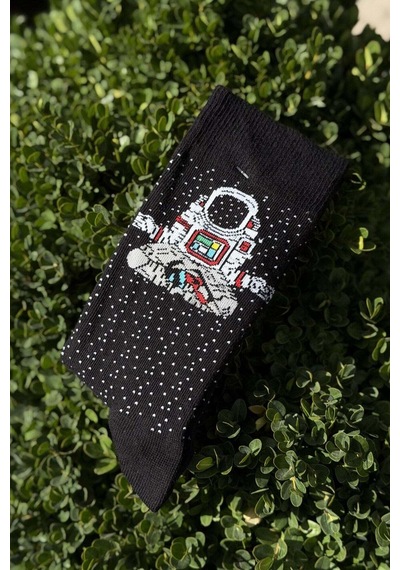 Lousocks Unisex Astronot Desenli Siyah Soket Çorap