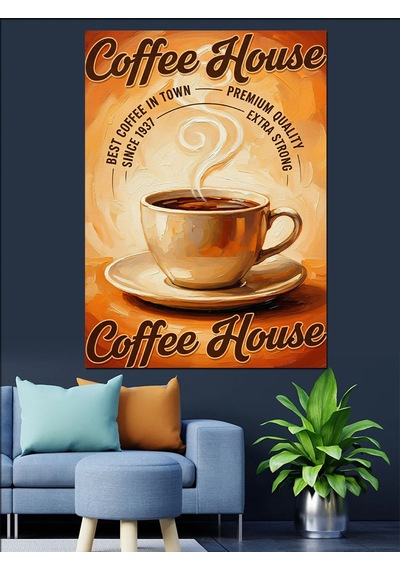 "coffee House" Retro Posteri Dekoratif Kanvas - Mdf Ahşap Tablo