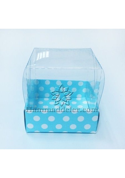 Mavi Beyaz Puantiyeli Asetat Kutu 5.5x5.5x2 Cm 10 Adet