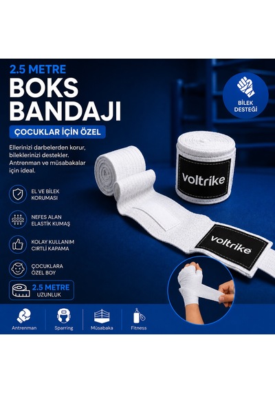 Voltrike Çocuk Boks-kickbox-muay Thai-sanda El Bandajı Beyaz 2.5 Metre Çok renkli