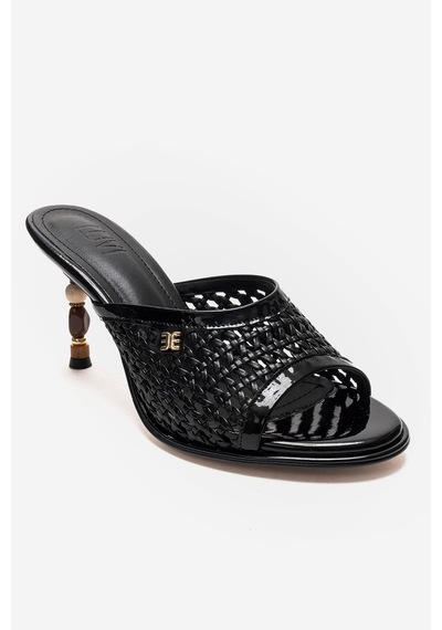 Luvishoes Selvıan Siyah Örgü Kadın Boncuk Topuklu Terlik