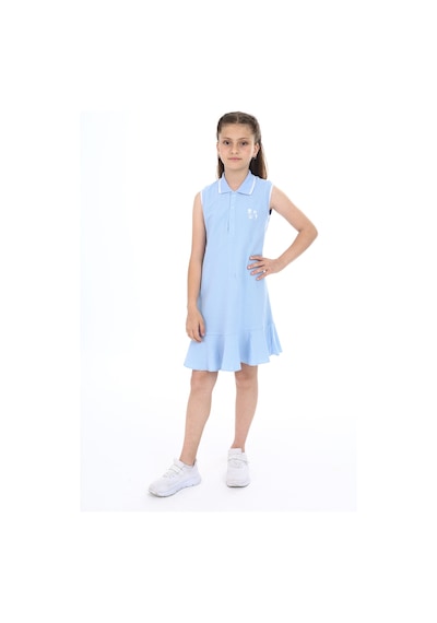 Toontoy Kız Çocuk Polo Yaka Düğmeli Elbise Mavi