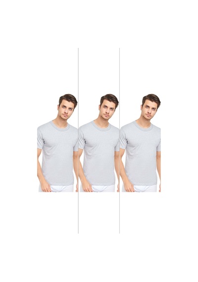 Cennetoğlu Erkek Slim Fit Sıfır Yaka Fanila T-shirt 3'lü Paket Gri Melanj Gri Melanj