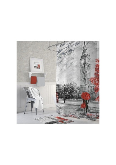 Tropik Home Banyo Perdesi Bigben Londra Desenli Baskılı Solmaz Su Geçirmez Duş Perdesi 12 C Halka Hediye 180x200 Çok Renkli