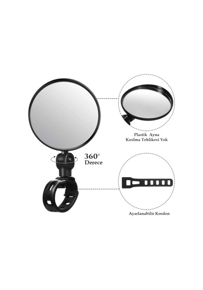 Elektrikli Scooter Bisiklet Dikiz Aynası, Tüm Bisikletlerle Uyumlu, 8 Cm Çap, Gidon Kelepçesi, 360 Derece, 2 Adet,