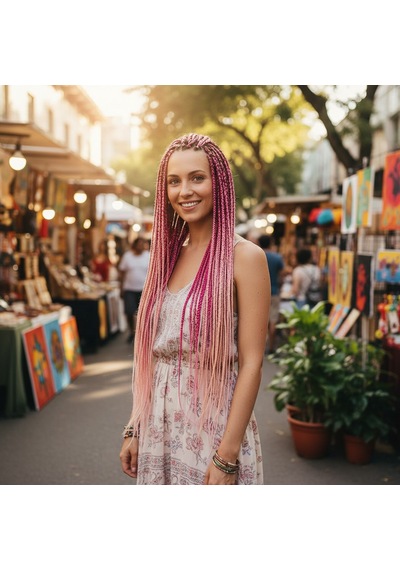 Afrika Örgüsü Ve Rasta İçin Sentetik Ombreli Saç - Açık Pembe / Koyu Pembe / Turuncu Renkli