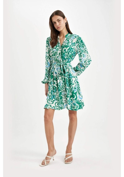 DeFacto Kaçık Yaka Çiçek Desenli Maroken Uzun Kollu Midi Elbise C3386AX24SMGN748 DeFacto Kaçık Yaka Çiçek Desenli Maroken Uzun Kollu Midi Elbise C3386AX24SMGN748