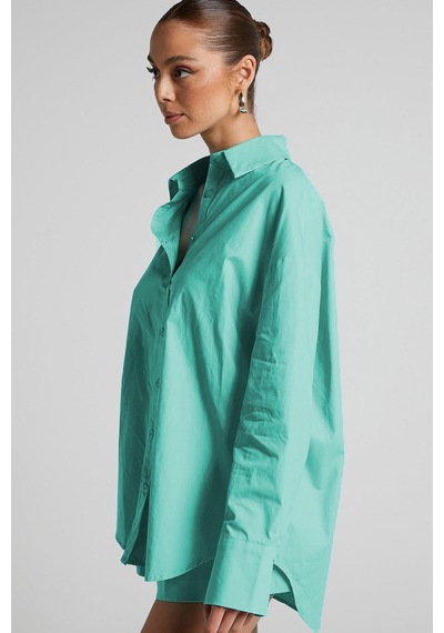 Seeh Turkuaz Oversize Basic Kadın Gömlek Sh268