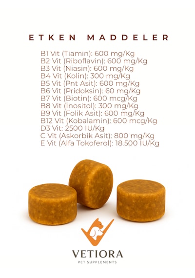 Vetiora Yavru Köpeklere Özel Multivitamin Güçlü Ve Tüyler. Çiğnenebilir Tablet, 150 Gr