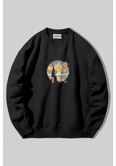 Harmandar Yıldızlı Gece Baskılı Unisex Siyah Kapüşonsuz Bisiklet Yaka Sweatshirt Hoodie Siyahbisiklet Harmandar Yıldızlı Gece Baskılı Unisex Siyah Kapüşonsuz Bisiklet Yaka Sweatshirt Hoodie Siyahbisiklet