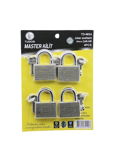 Tudor Td-ms4 Master 4 Parça Joker Anahtarlı 60 Mm Gri Kısa Kancalı Çelik Asma Kilit